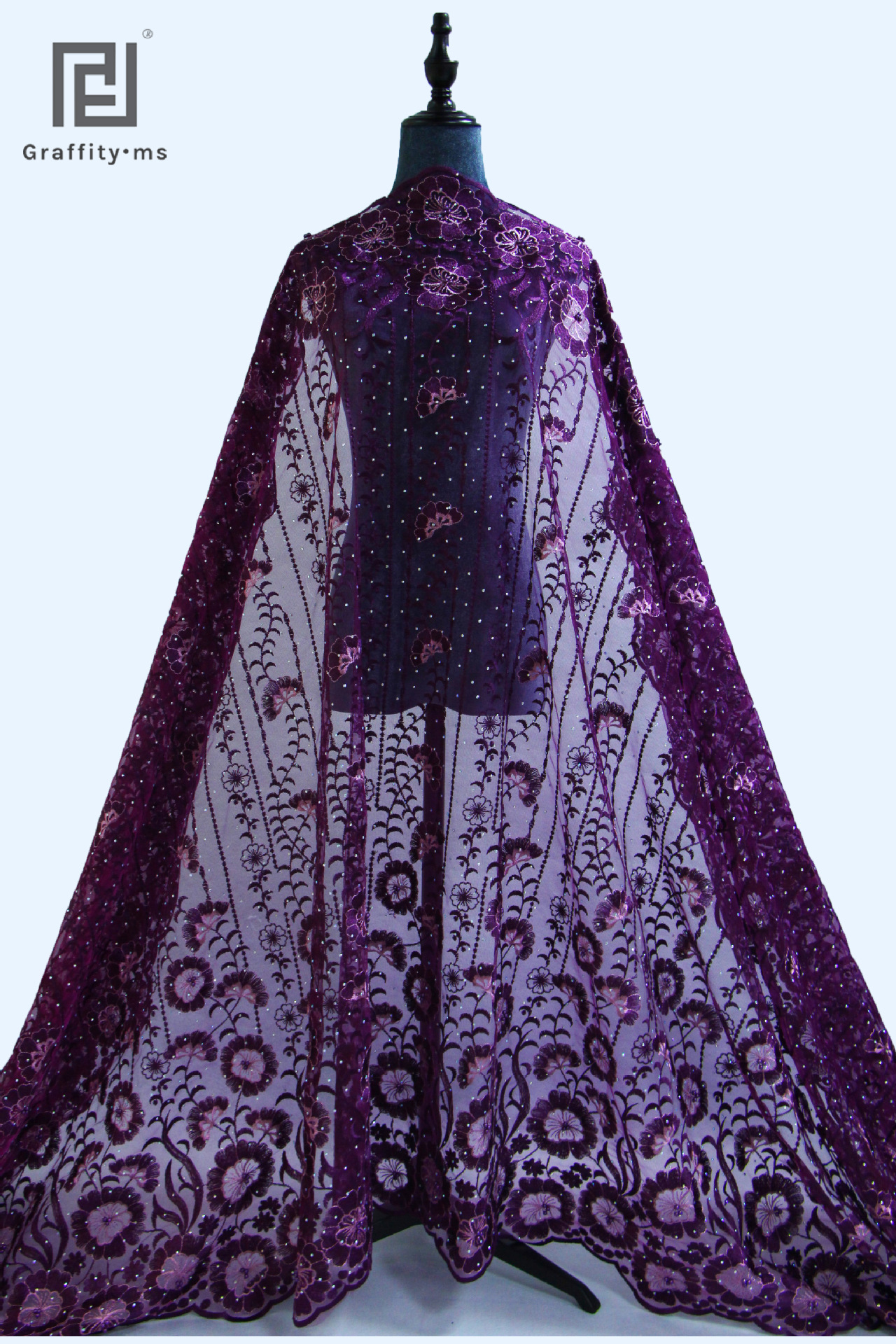 秋冬款西域风情花纹烫钻钉珠网纱刺绣 服装礼服童装蕾丝面料现货