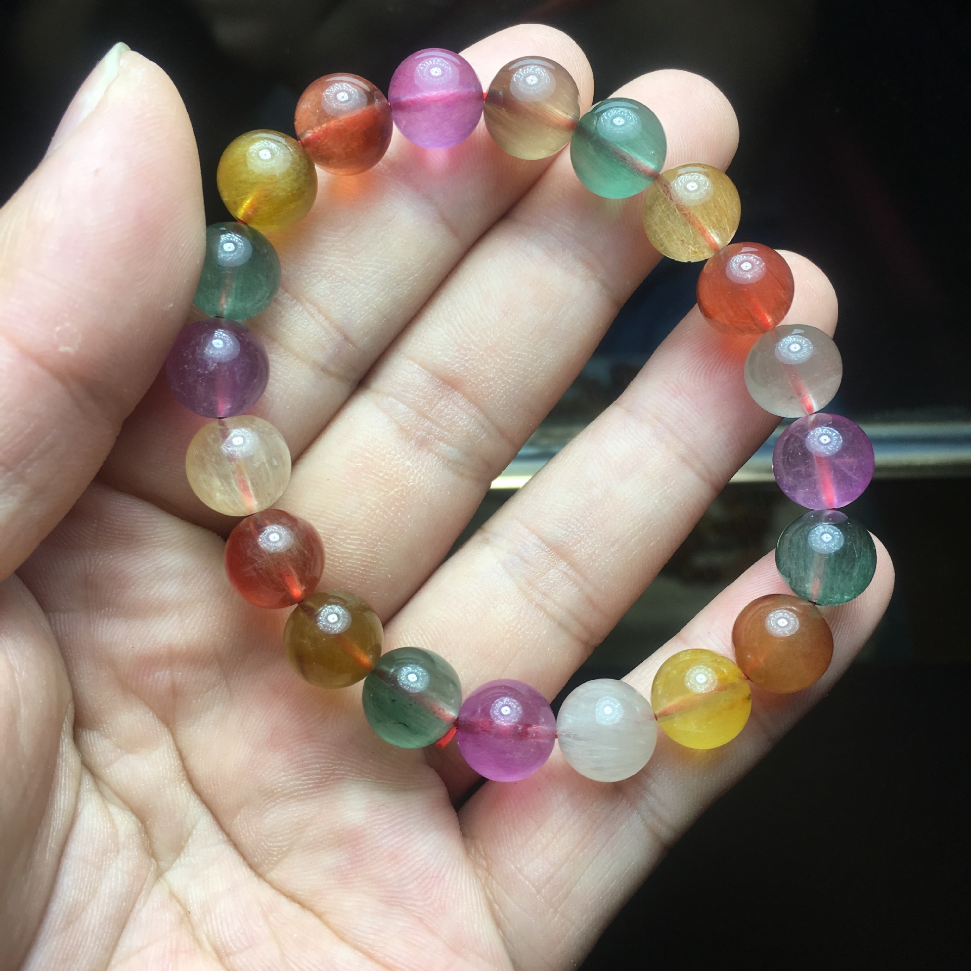 彩发晶手链手串多色彩发水晶手链红绿黄发晶厂家批发