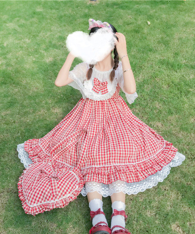 预售款半个月出货粉红格子仙女系洛丽塔夏季甜美萝莉日常公主裙