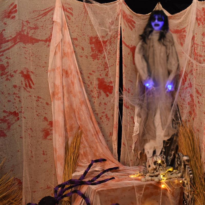 厂家万圣节恐怖装饰用品 纱布鬼屋密室场景布置道具 带血桌布血布