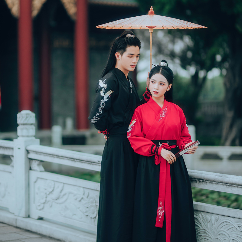 h001汉服男士古风仙气绣仙鹤刺绣交领情侣男女cp班服表演服武侠侣