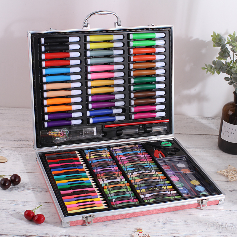 创意150件彩笔绘画套盒铝盒豪华文具套装学生画笔美术工具大礼盒