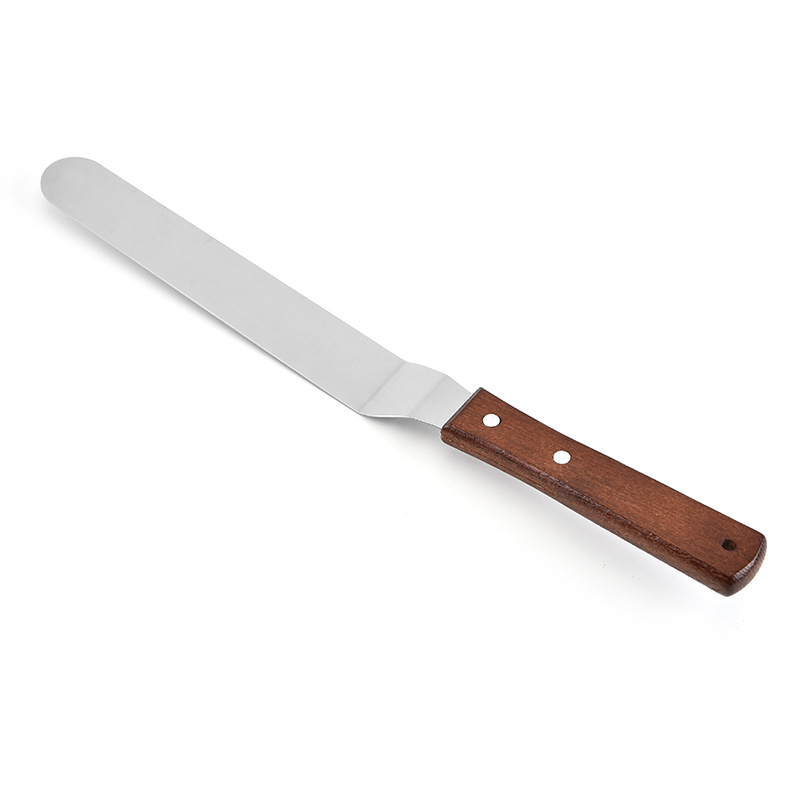 Stainless Steel Butter Knife Wooden Handle Curved Scraper Butter Knife Bread Jam Knife Baking Tool Scraper