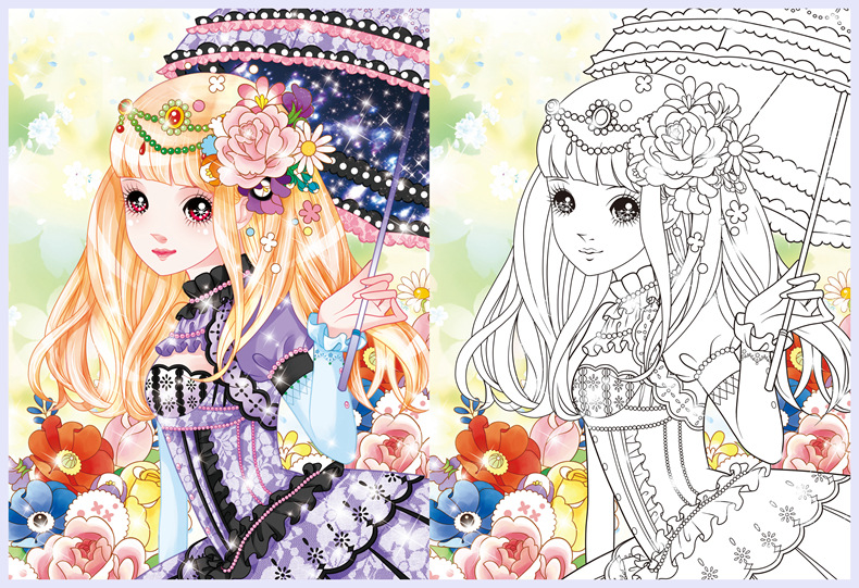 涂色画《公主炫彩涂色画梦幻精灵》小公主画画女孩公主画少女仙子