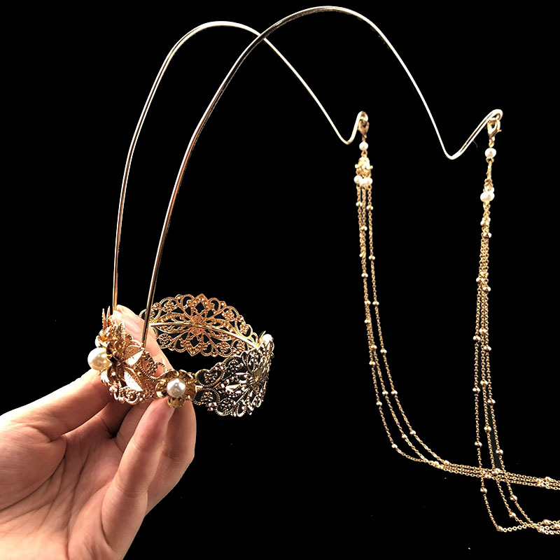 原创汉服发冠唐风魏晋风束发冠古装发饰cos头饰莲花流苏头冠束发