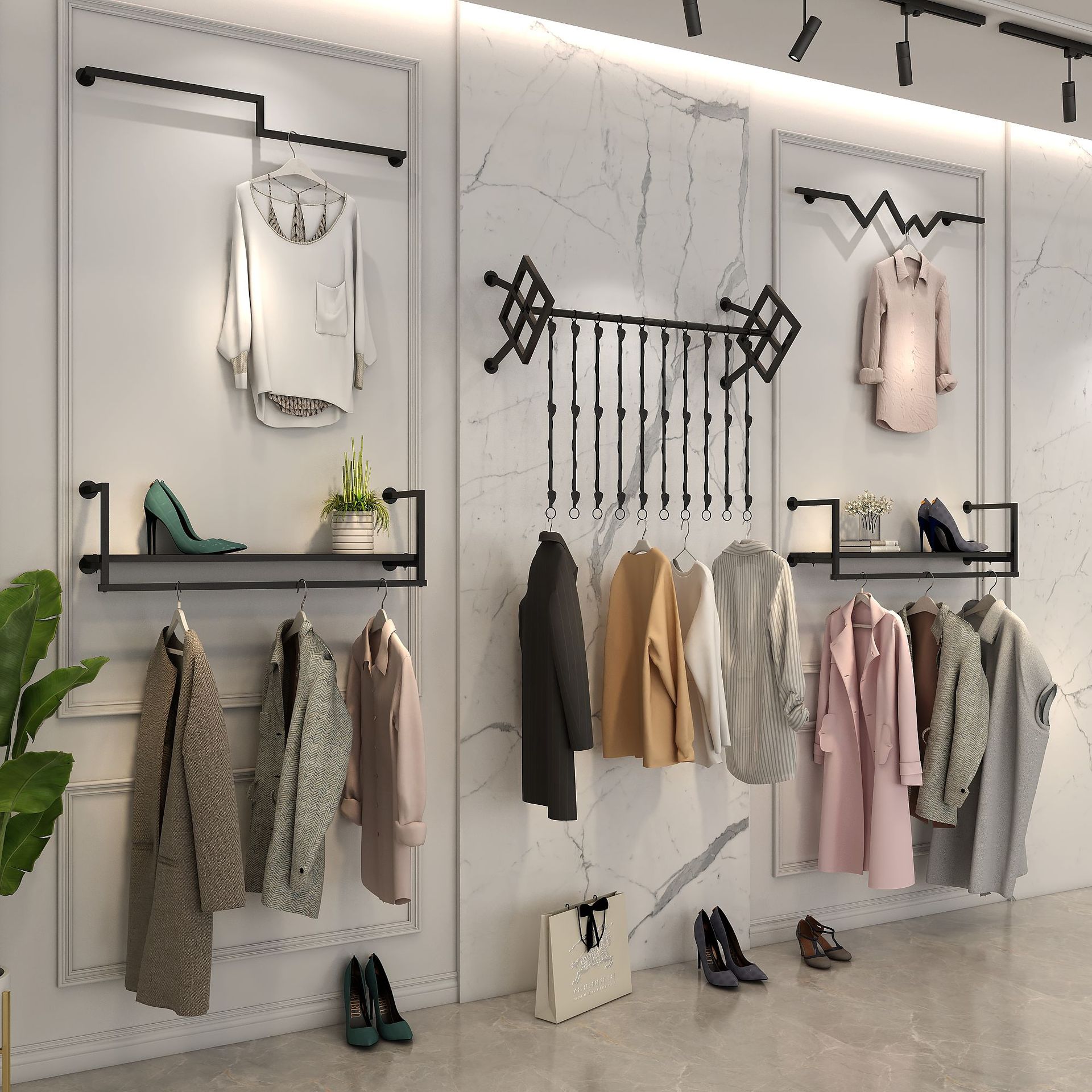 服装店展示架壁挂式童装衣架组合店铺陈列货架上墙女装衣服架子