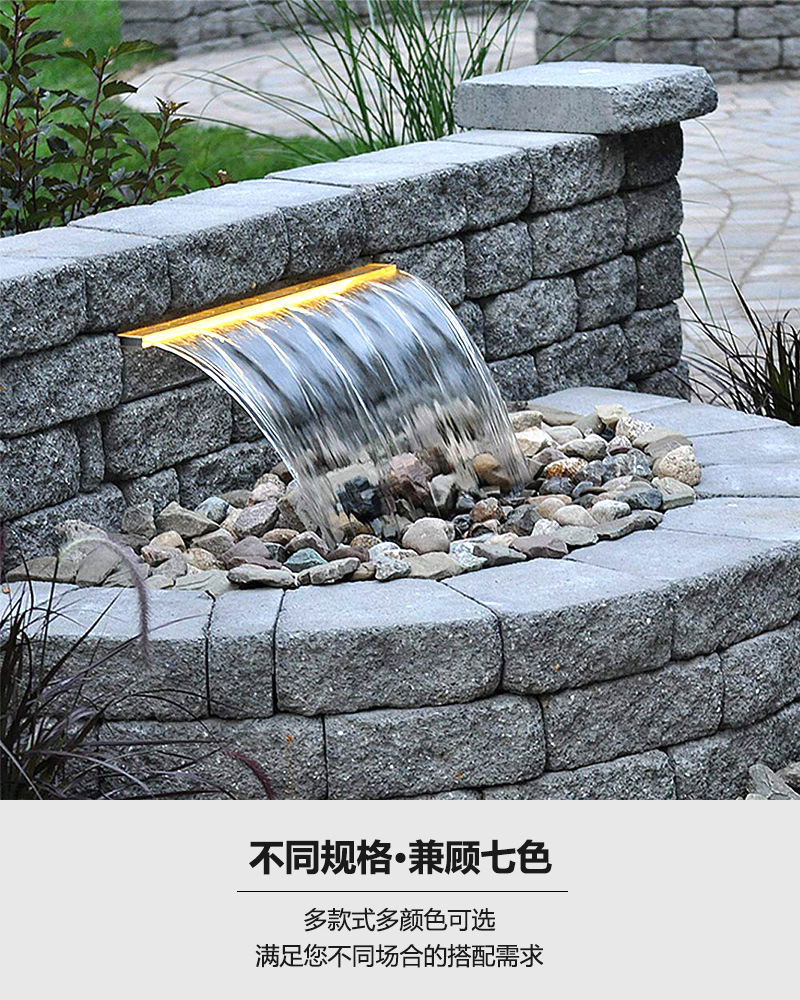 语桐热销led七彩变色不锈钢泳池瀑布水池流水瀑布水景出水口