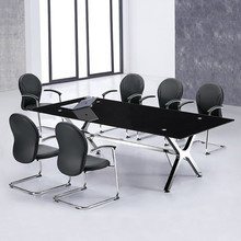 简约钢化玻璃会议桌会客洽谈桌办公桌接待桌椅组合会议室长桌