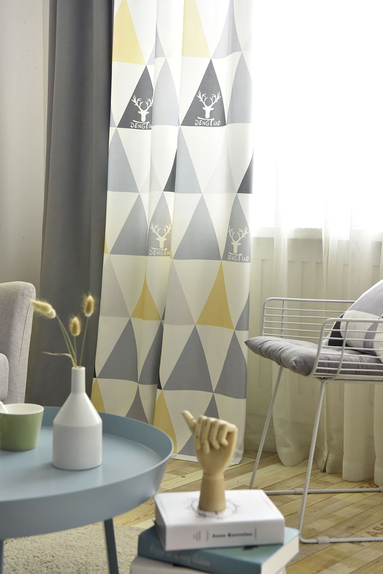 北欧风格窗帘成品ins三角小窗飘窗卧室遮光窗帘客厅简约现代