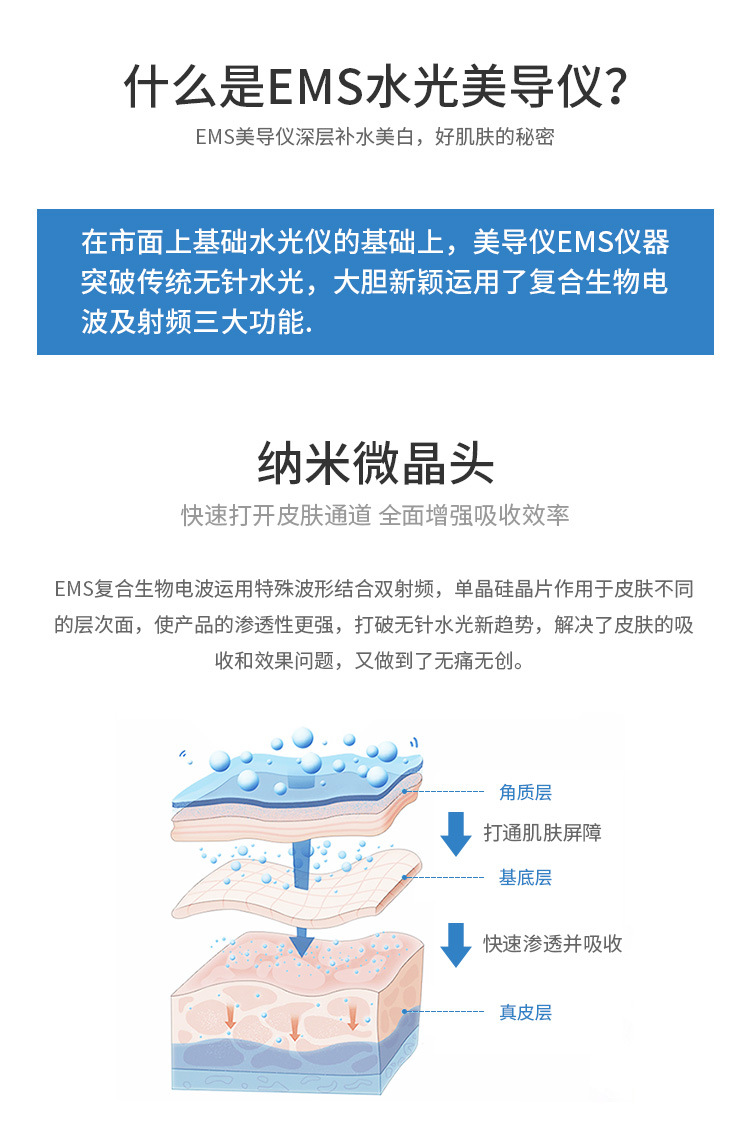 ems美导综合仪纳米微晶无创无痛无针水光仪器rf射频美容仪导入仪