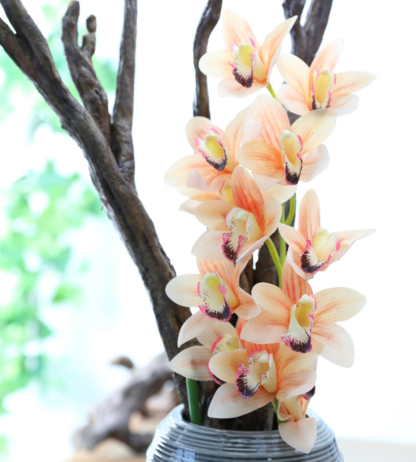 仿真花厂家批发 落地花直销货源 12头胶片蕙兰假花手感兰花价格-搜采