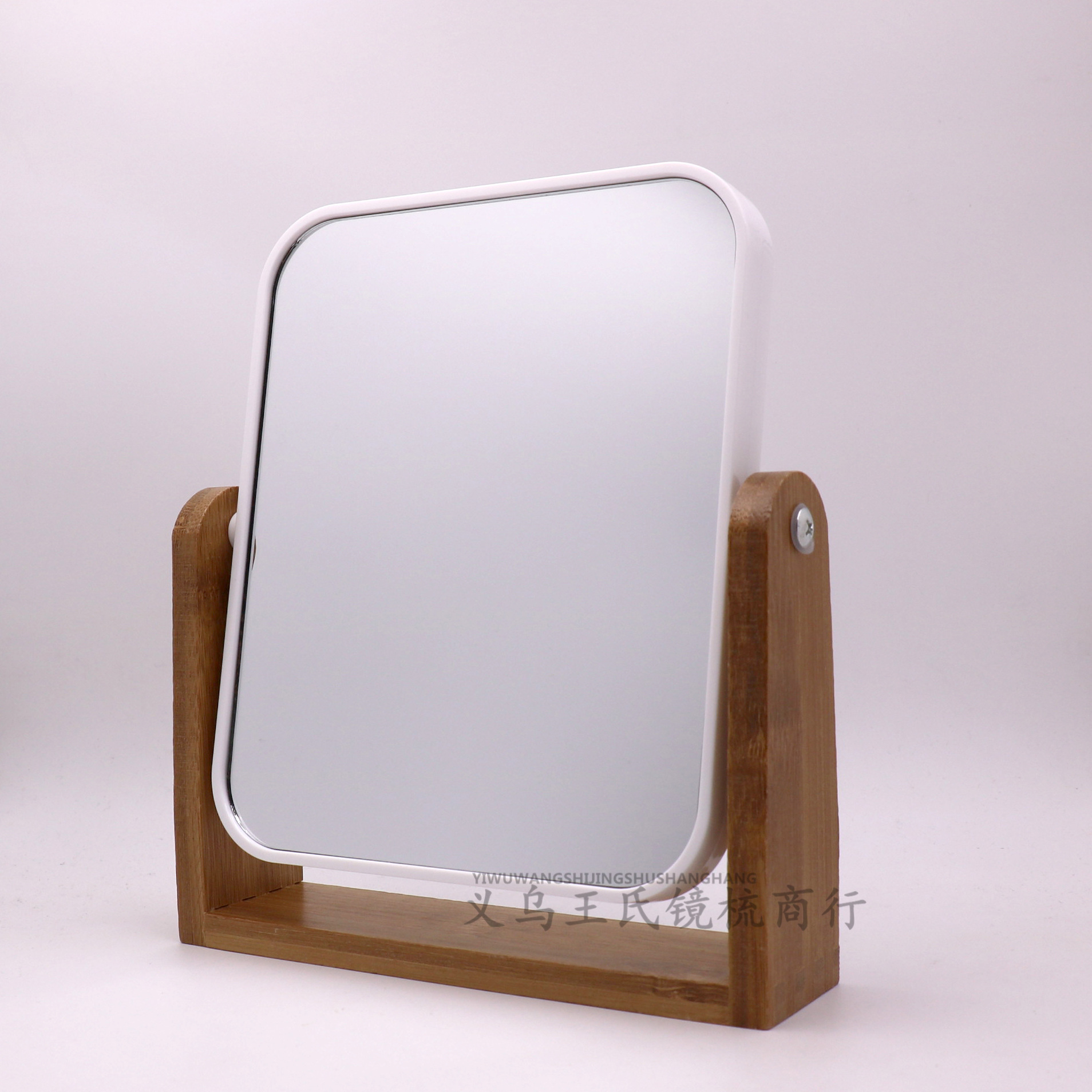 Free Shipping White ABS Frame Exquisite Bamboo Base Storage Double-Sided Table Mirror Fashion Student Gift Table Mirror
