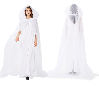 万圣节新款鬼新娘 白色大披风幽灵服 化妆舞会派对演出服一件代发