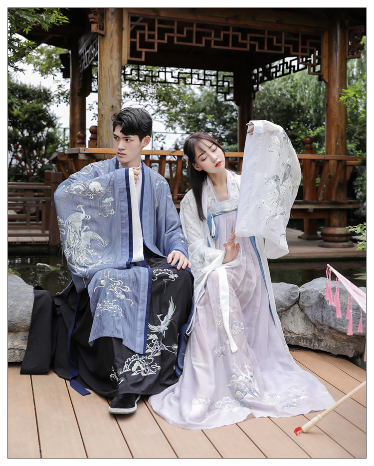 长相守云归鹤鼈男大袖外套情侣学生套装大摆连衣裙汉服齐胸仙女裙