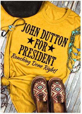 大量现货 跨境专供热卖新款女上衣 john dutton为总统明星t恤短袖
