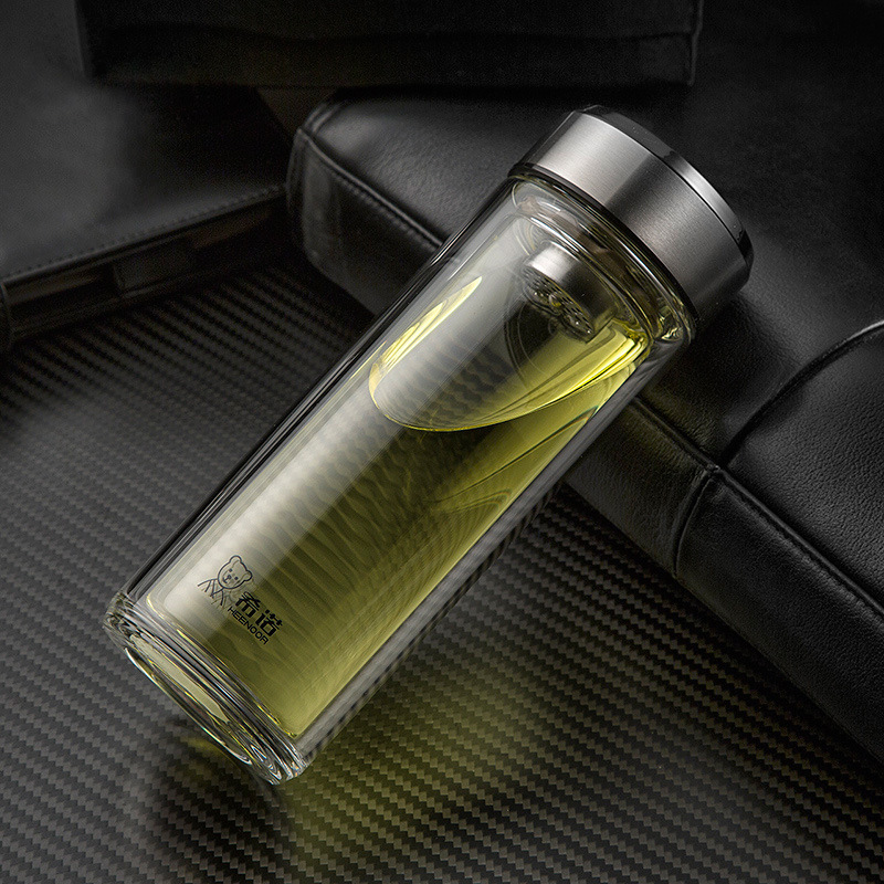 希诺玻璃杯双层杯子男士创意车载泡茶礼品批发印子xn6712