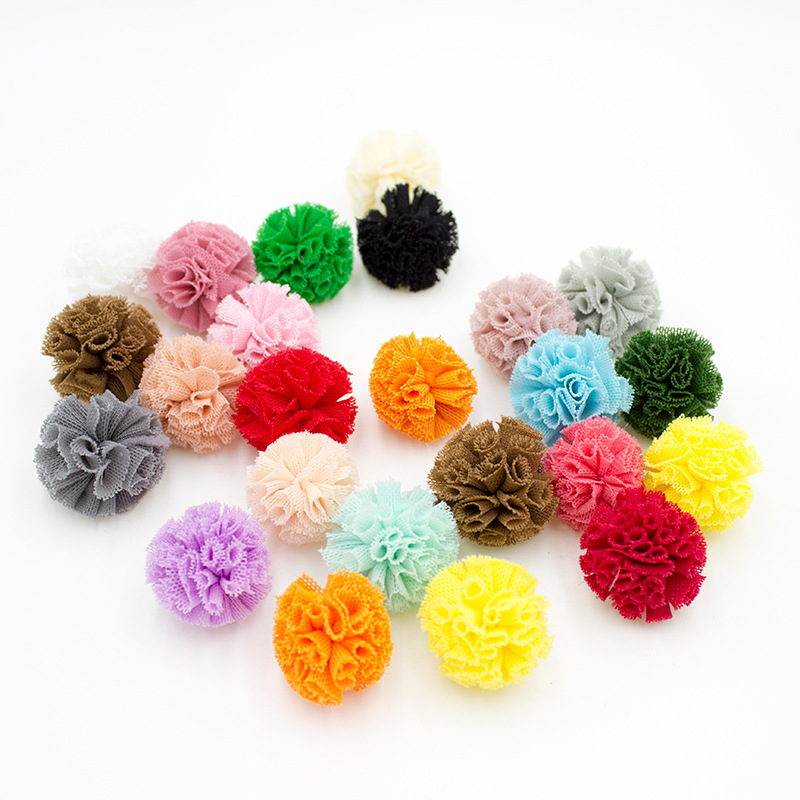25mm彩色弹力花球 韩版网纱球 diy手工饰品配件 儿童头饰发饰材料
