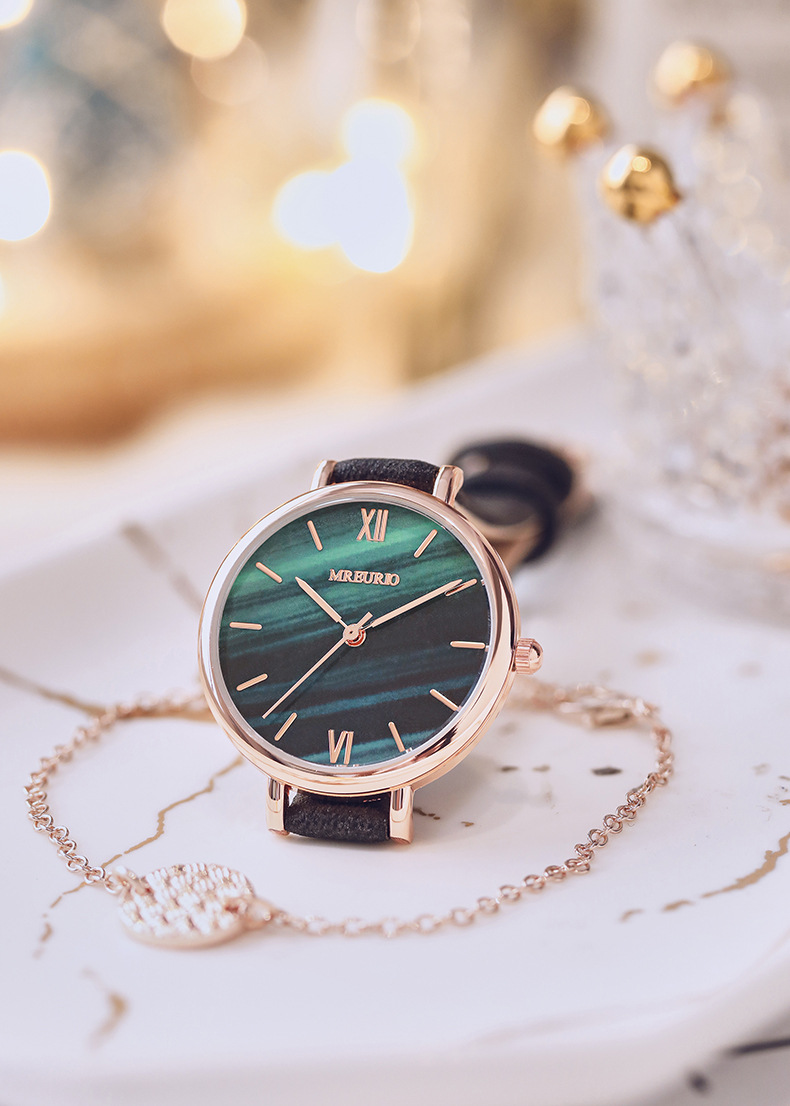 新品小红书爆款女士手表女表女孩防水皮带石英表 小绿表ins风小众