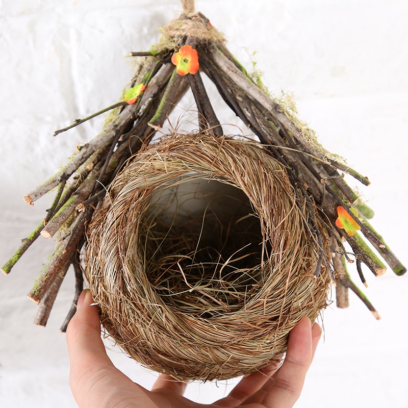 树枝草编鸟窝手工制作虎皮鹦鹉窝鹦鹉鸽子窝鸟巢仿真拍摄装饰实用