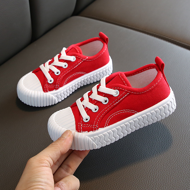 2023 Autumn New Korean Style Children's Candy Color Canvas Shoes Boys and Girls Casual Biscuit Shape Shoes Solid Bottom White Shoes