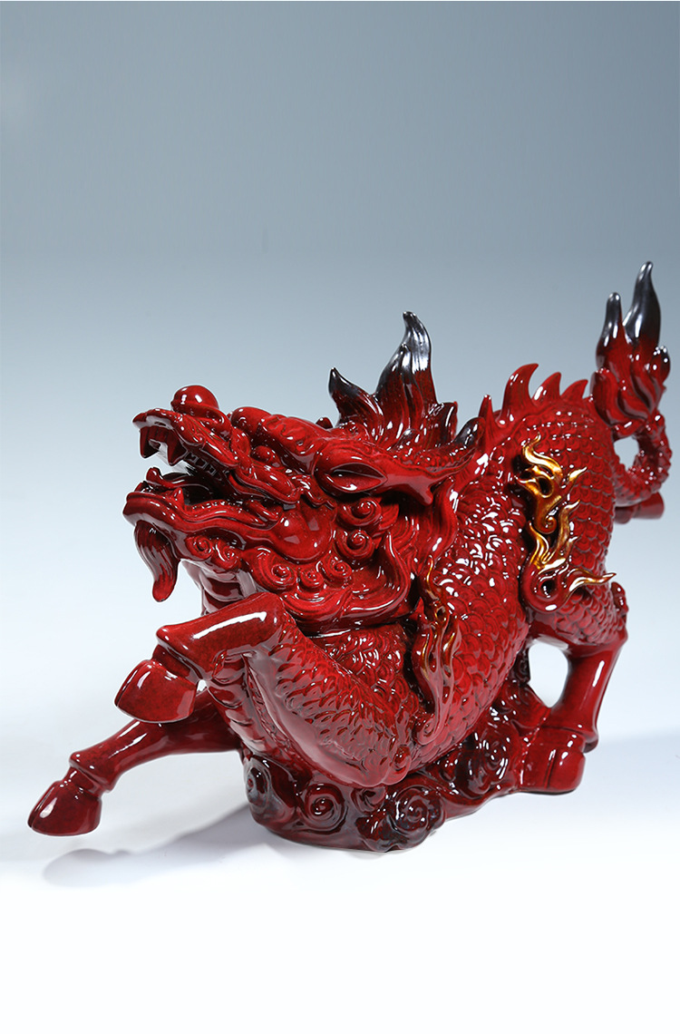 【上美】火麒麟陶瓷17寸摆件开光风水招财镇宅办公室客厅装饰摆设