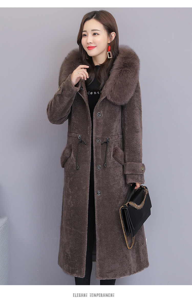 9350羊剪绒大衣女2019新款冬季狐狸毛连帽海宁水貂皮草外套中长款