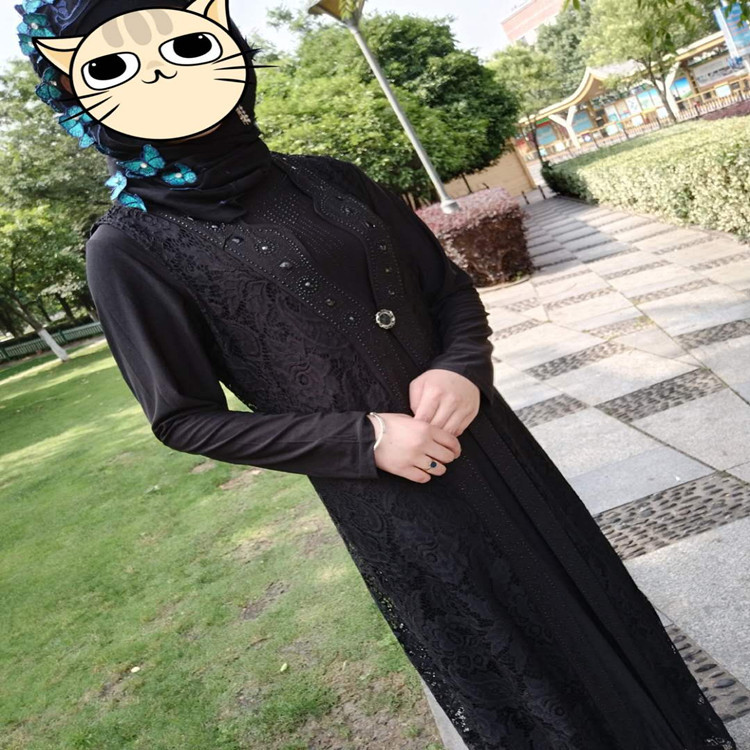 斋月新款阿拉伯长款两件套长袍伊斯兰穆斯林服装女性黑色迪拜长裙