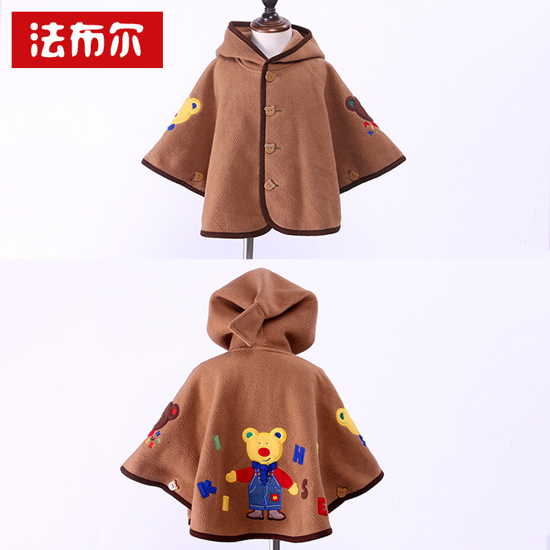 miki2020熊爷爷斗篷披风 日系中小童卡通刺绣摇粒绒外套一件代发