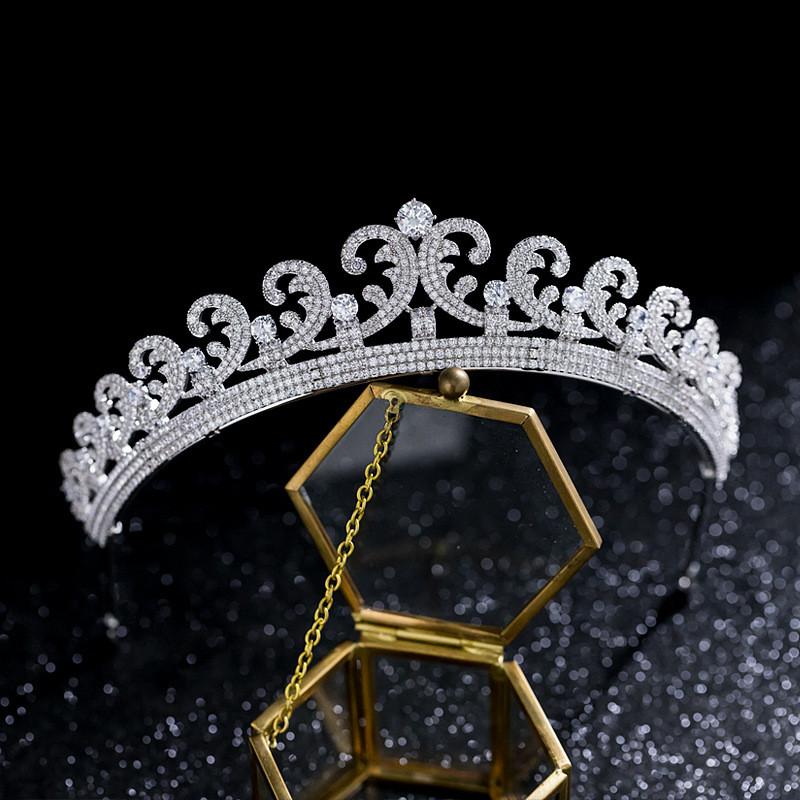 欧美王室新款锆石新娘结婚皇冠凯特王妃halo光环王冠婚礼头饰冠冕
