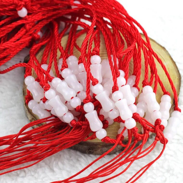 手工编织直串玻璃花瓶珠项链红绳子 本命年白玉珠红绳项链挂件绳