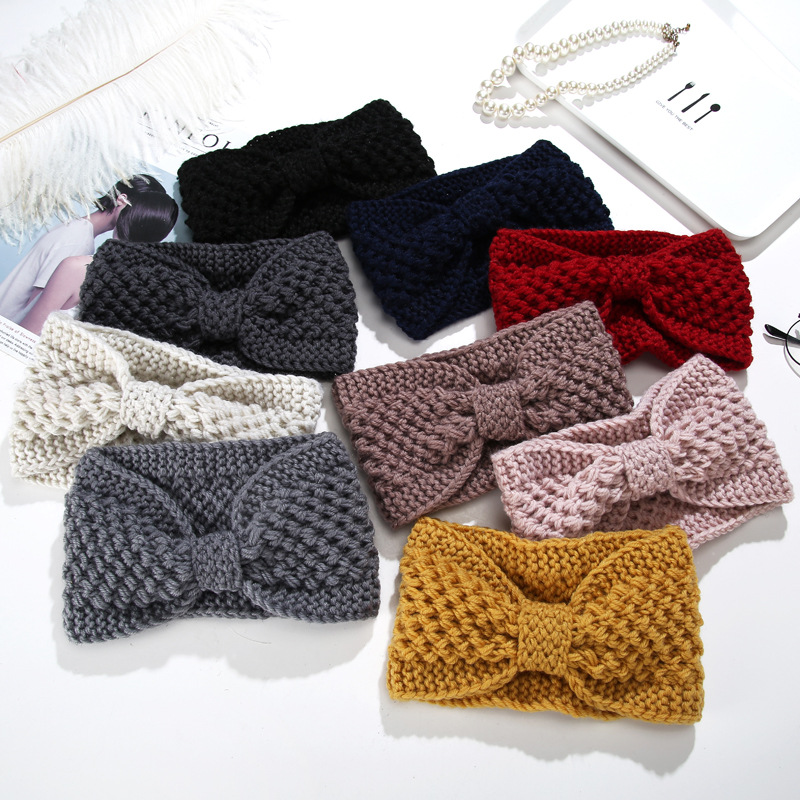 New Internet Celebrity Hair Band Knot Needle Bow Knitted Hair Band Wool Hair Band Autumn and Winter Warm Fashion Hair Band