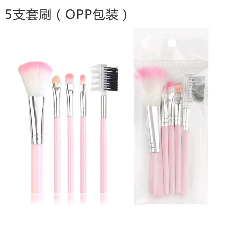 Factory Direct Sales New 5 Brushes Makeup Brush Pink Suit Beginner Eye Shadow Brush Cosmetic Brush in Stock Wholesale