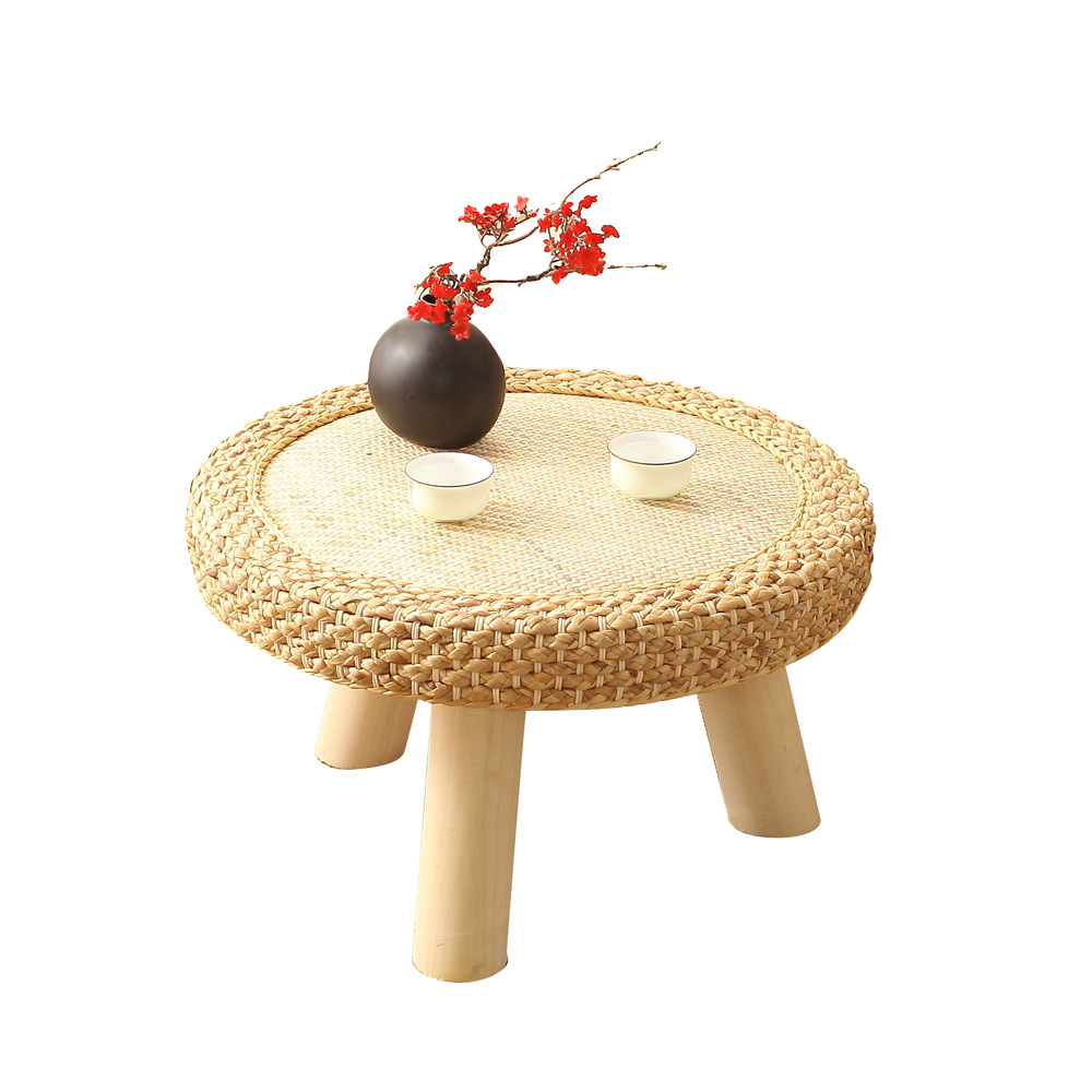 新款草编小圆茶桌蒲团榻榻米坐凳飘窗草编垫子组合