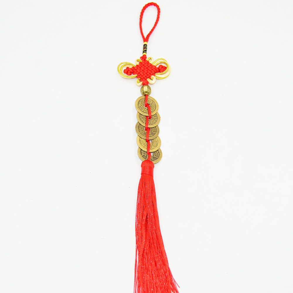 中国结6盘方胜结五帝铜钱串合金铜钱仿古币挂件车挂地摊货源