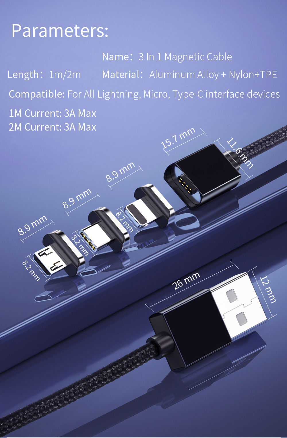 新款磁吸数据线三合一磁吸线快充磁吸充电线闪充线编织磁铁充电线
