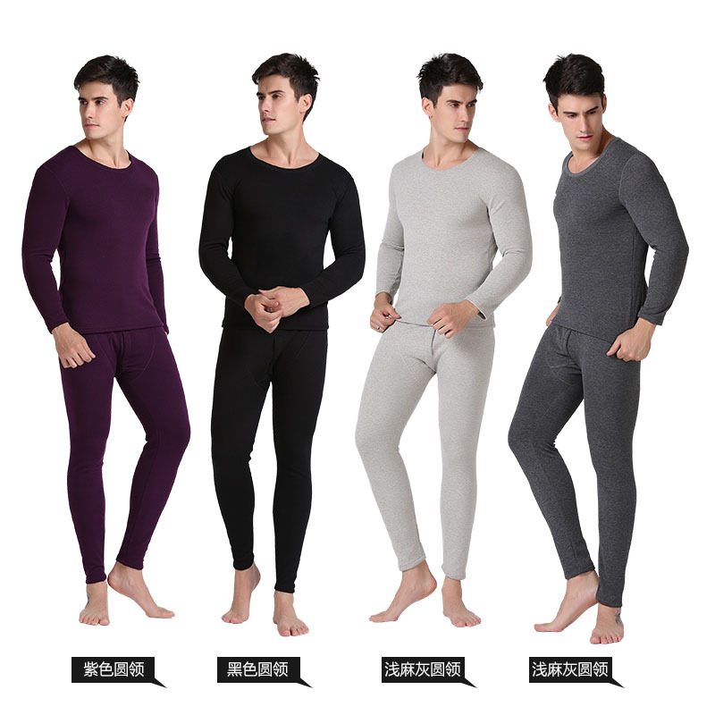 Thermal Underwear Men's Thickened Velvet round Neck Youth Autumn Suit Men's Cotton Jersey Winter Factory Wholesale