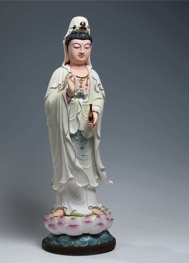 【上美】陶瓷26吋立全莲观音菩萨像彩绘佛像工艺品摆件精工彩站像