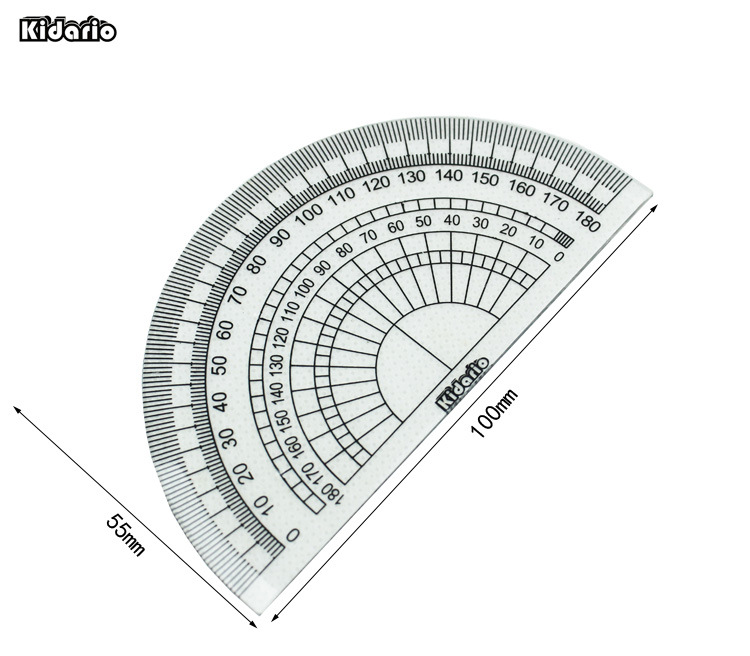 彩色半圆尺180°学生量角器 透明塑料角度尺子 几何画图尺 英文装