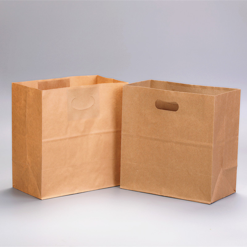黄牛皮纸手提袋 餐厅酒店外卖打包袋 面包食品包装袋冲孔袋批发