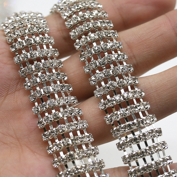 现货 国产a钻6排白色水钻爪链 烧焊多排钻链婚纱礼服diy饰品配件