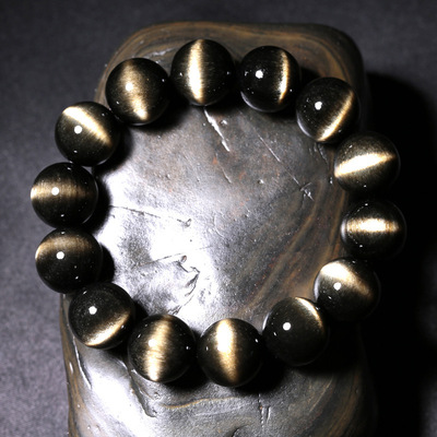 能量晶石开光 金天然藏品猫眼猫眼曜石全新 黑曜石圆珠男士手串16