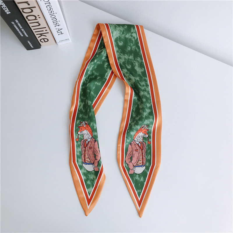 Spring and Autumn New Korean Retro Printed Pointed Scarf Chiffon Small Silk Scarf Bow Tie Girl's Scarf
