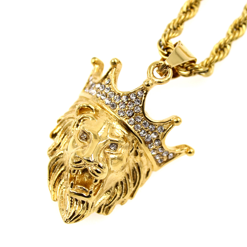 嘻哈街头风格跨境直供镀金皇冠狮子头吊坠
