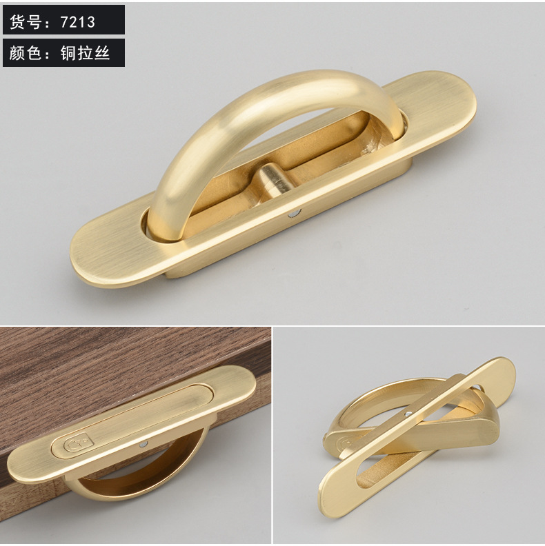 铜拉丝抽屉单孔拉手高端铜色锌合金柜门把手单孔吊环榻榻米平拉手