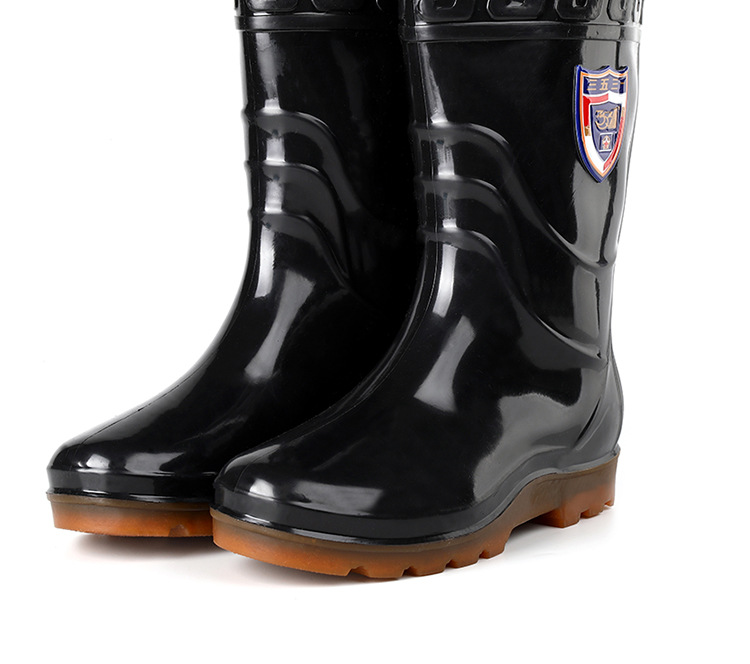 3531加绒保暧中筒雨鞋男1810毛口反中帮劳保雨靴冬季三防水鞋胶鞋