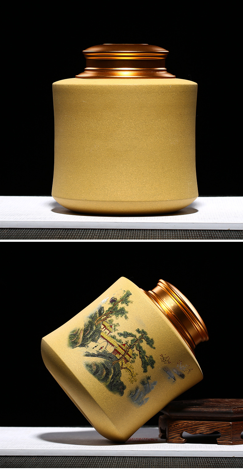 宜兴紫砂彩绘茶叶罐批发竹苞松茂原矿段泥陶罐茶叶缸厂家一件代发