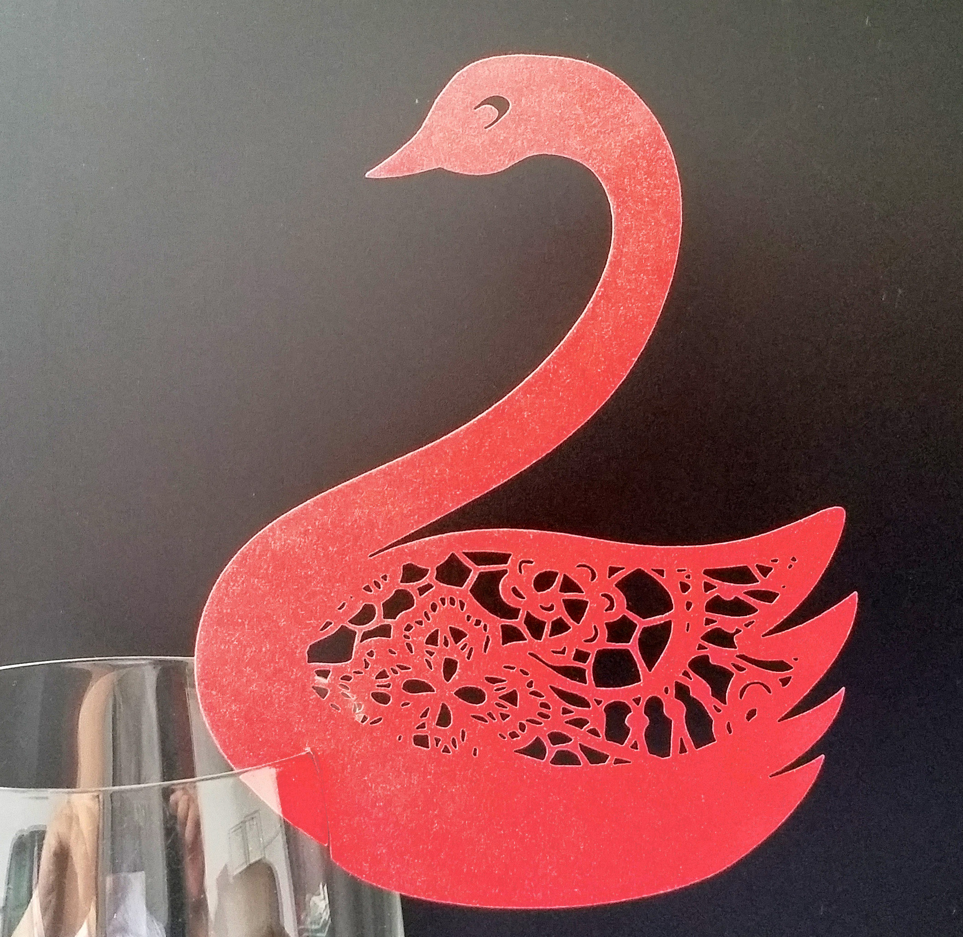 姓名席位卡 激光镂空 蕾丝小鸭子杯卡 心形桌卡纸花边 节日纸插卡