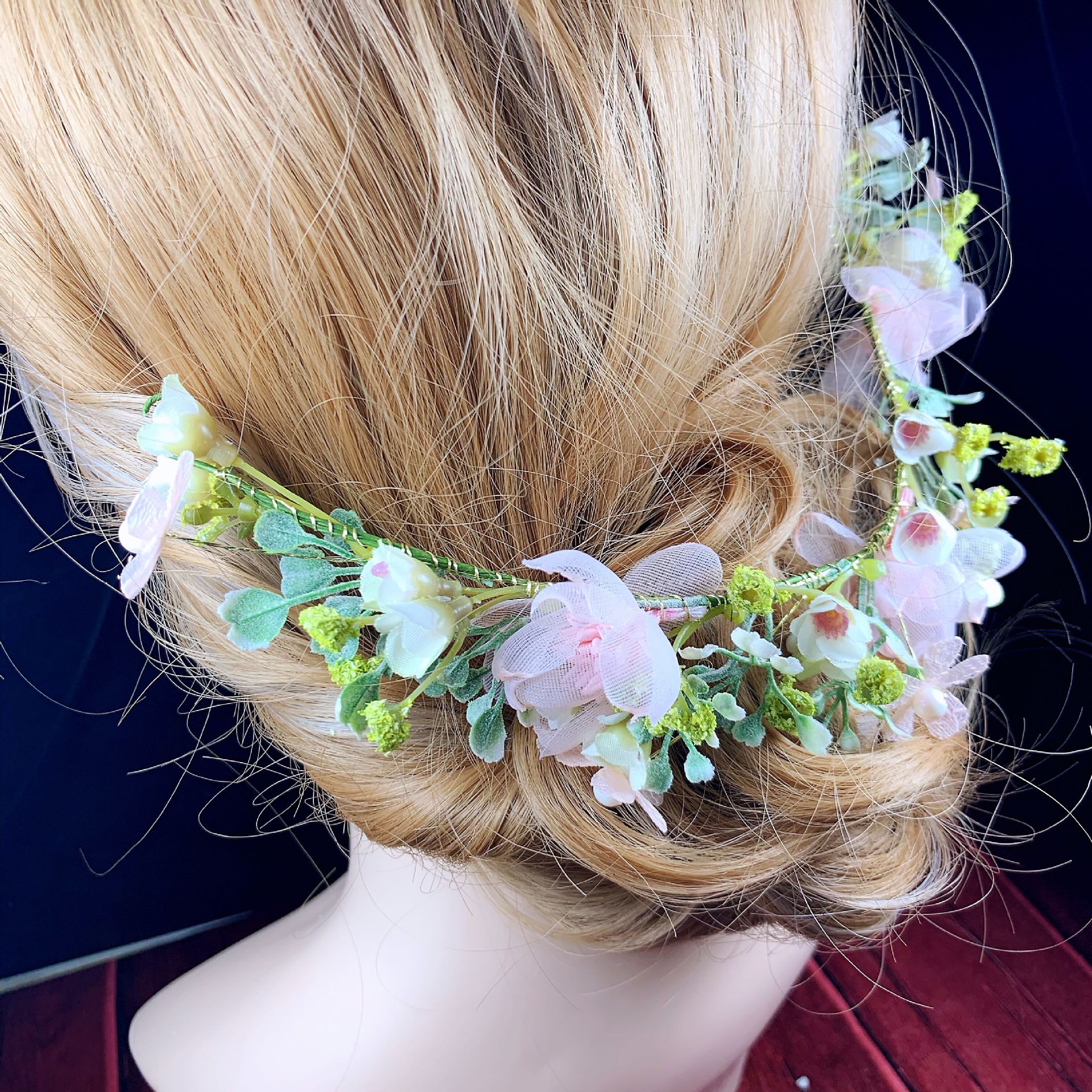 新款新娘头花森系彩色仿真花朵边夹发饰影楼拍照婚纱拍照饰品