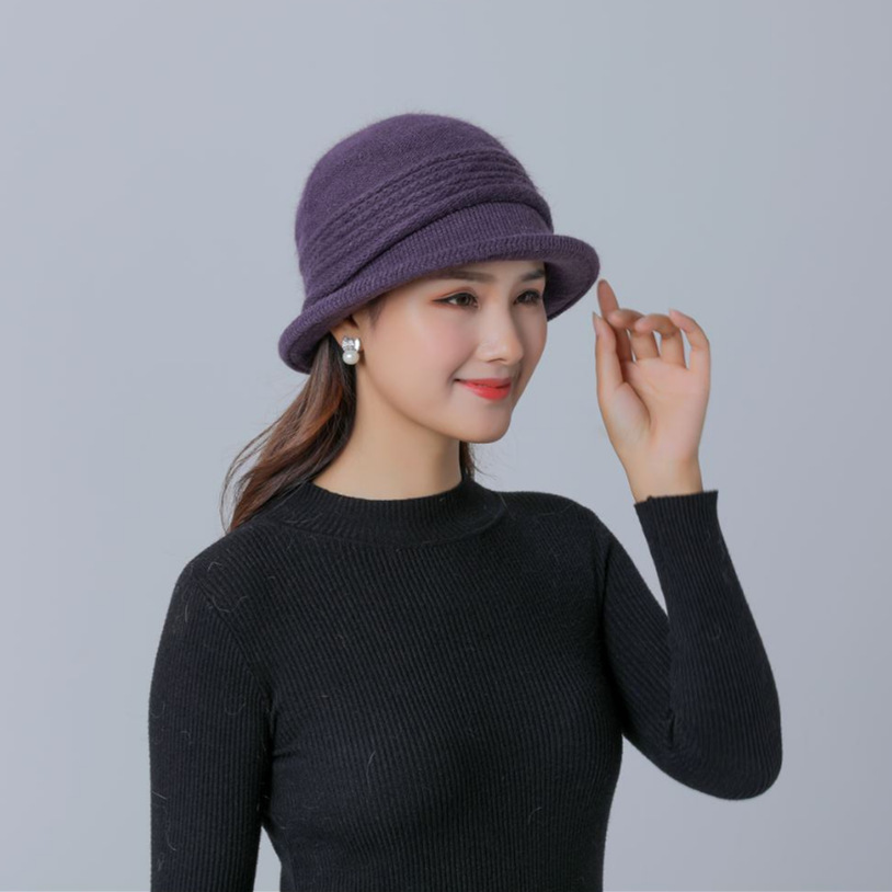 批发新款高档羊毛混纺中年针织女帽妈妈时尚帽秋冬季保暖毛线帽子