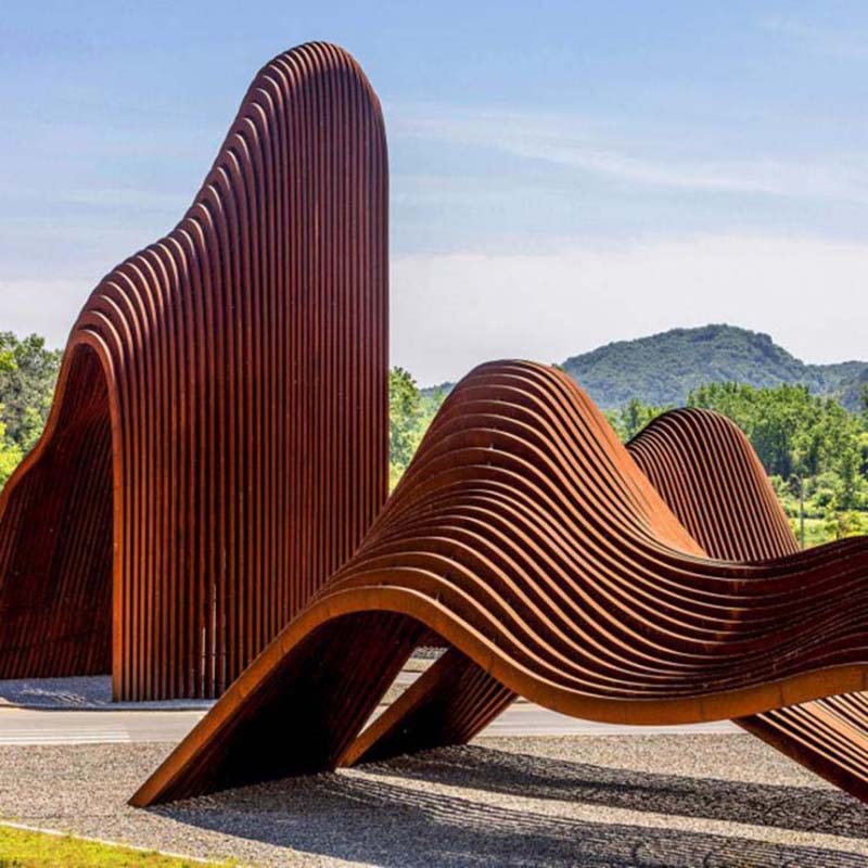 耐候钢雕塑山型艺术景墙抽象背景墙雕塑园林景观不锈钢雕塑